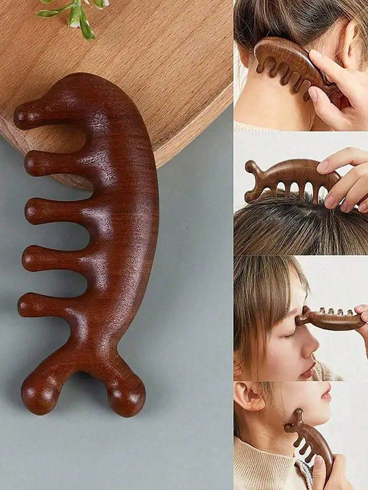 Wooden Massage Comb Unblocking Meridians Scraping Head Therapy Points